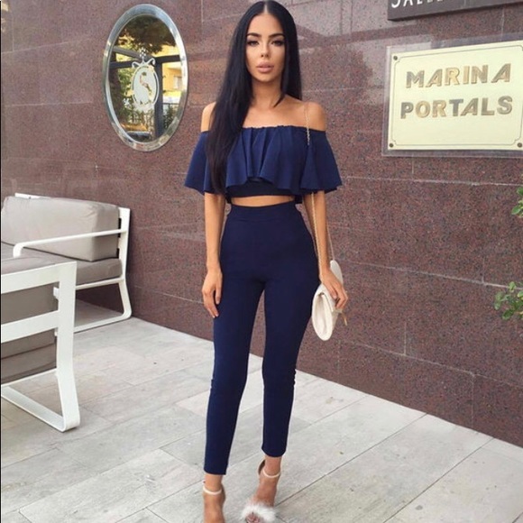 Women’s Ruffle Crop Top 2piece Set - Picture 1 of 4